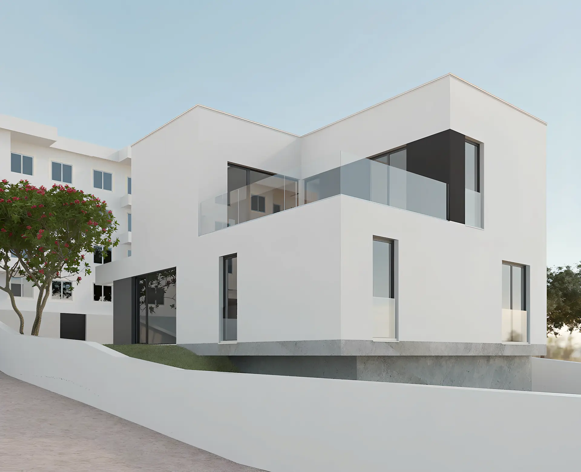 Arquitetura de moradia dois pisos com árvores