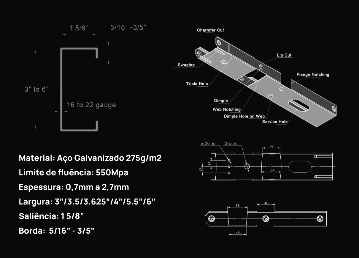 Especificações dos perfis LSF